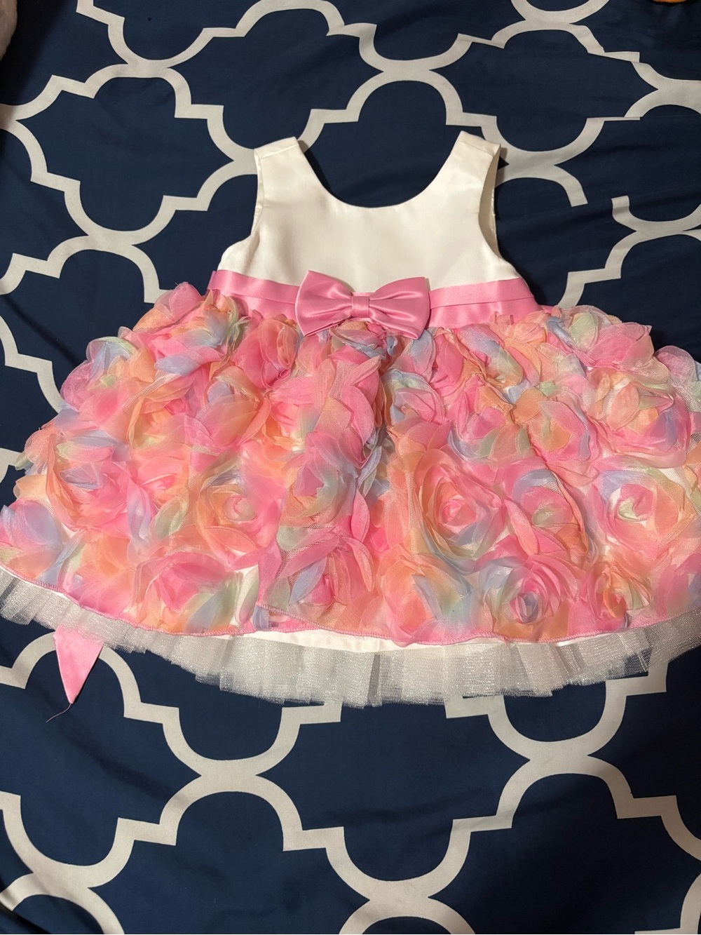 American Princess White Bodice Pink Pastel Floral Rosette Party Dress